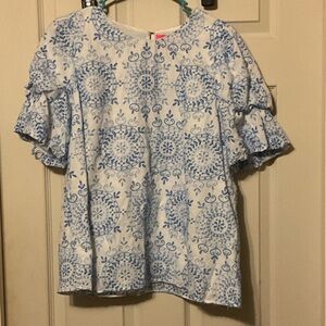 Lilly Pulitzer Blue and White Embroidered Top